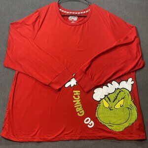 Dr. Seuss Grinch Womens Red Long Sleeve Christmas Shirt 2X
